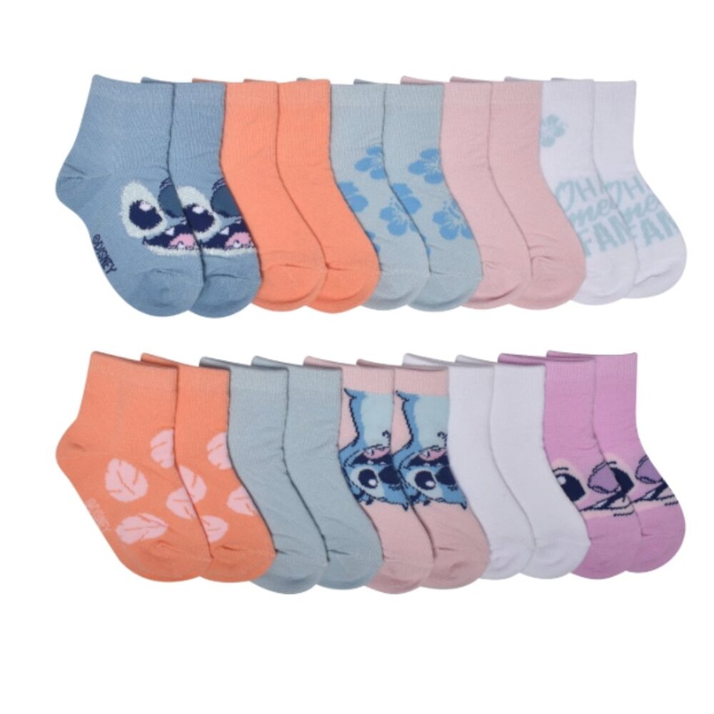Disney Stitch Character Toddler Ankle Socks, 10-Pack, Size 12-24M NEW